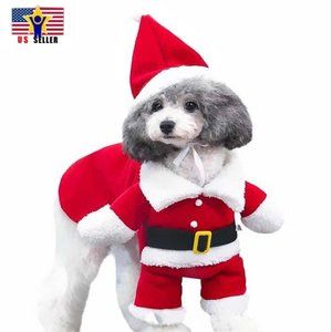 Christmas Santa Claus Pet Coat Small Dog Cat Suit Dress Up Costume Cosplay
